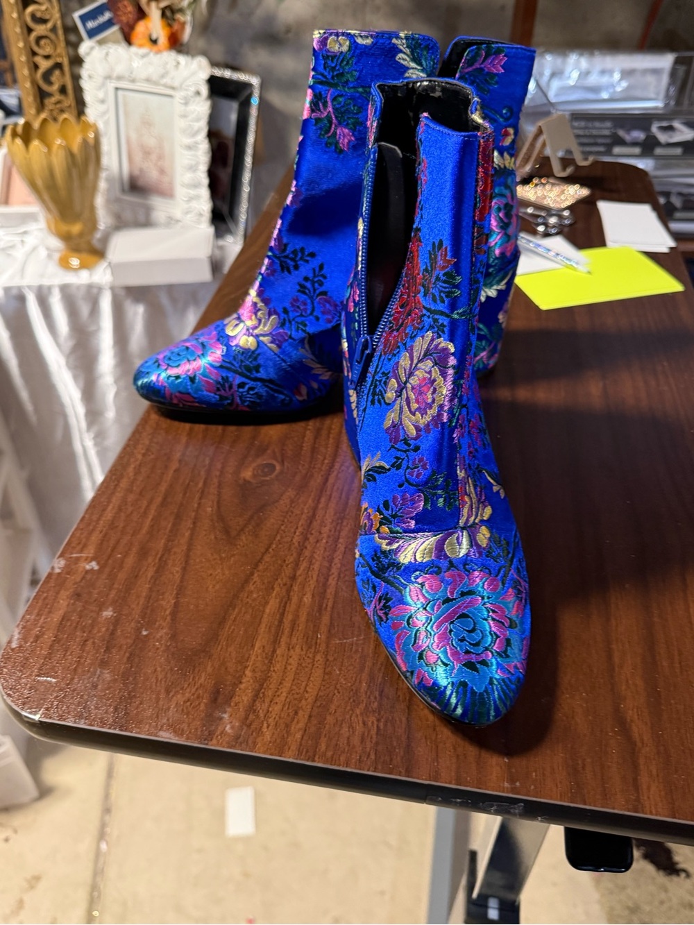 Aldo Royal Blue Floral Brocade Ankle Boots